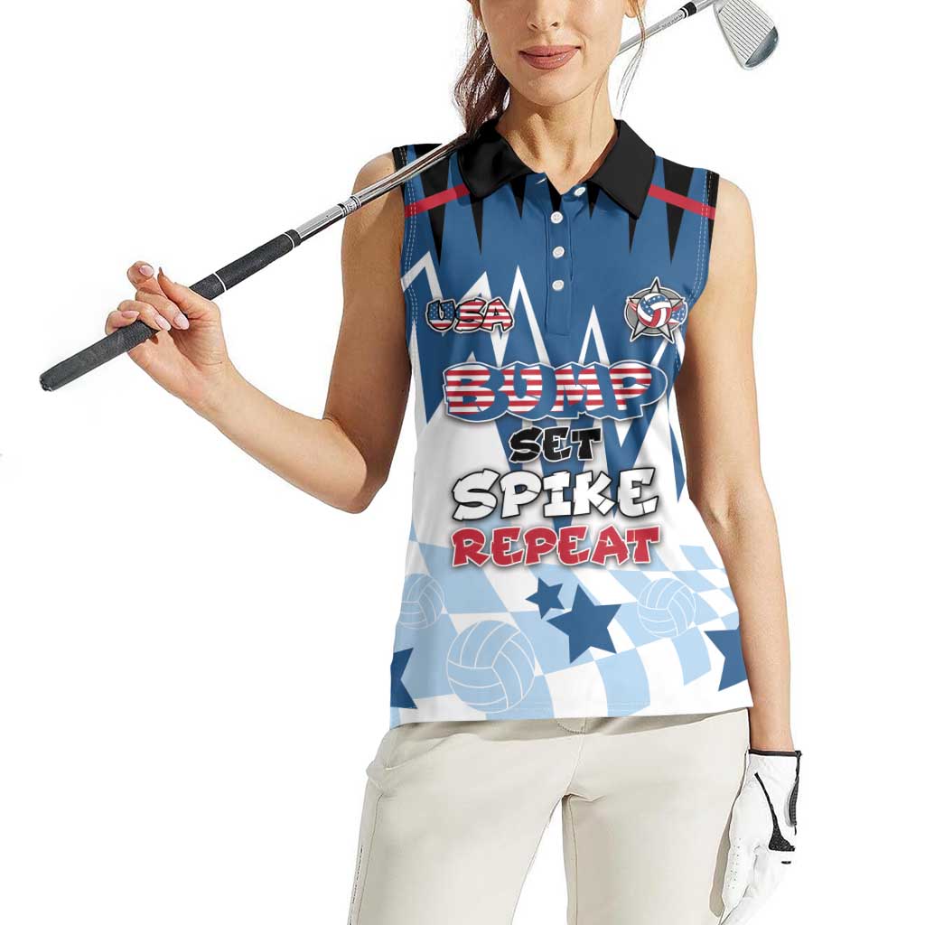 Custom USA Volleyball Women Sleeveless Polo Shirt Bump Set Spike Repeat