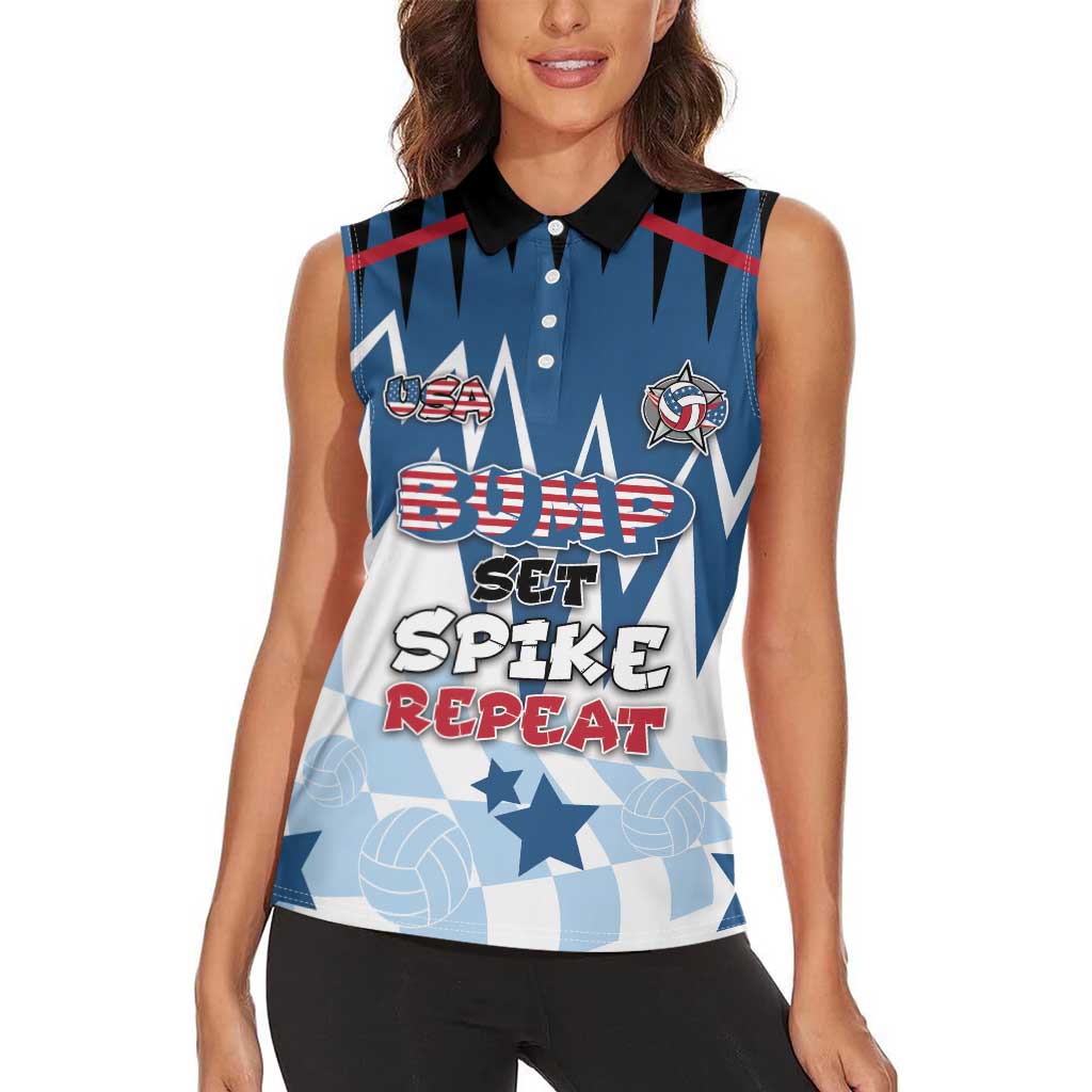Custom USA Volleyball Women Sleeveless Polo Shirt Bump Set Spike Repeat