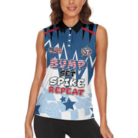Custom USA Volleyball Women Sleeveless Polo Shirt Bump Set Spike Repeat