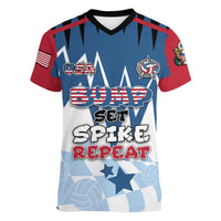 Custom USA Volleyball Women V-Neck T-Shirt Bump Set Spike Repeat