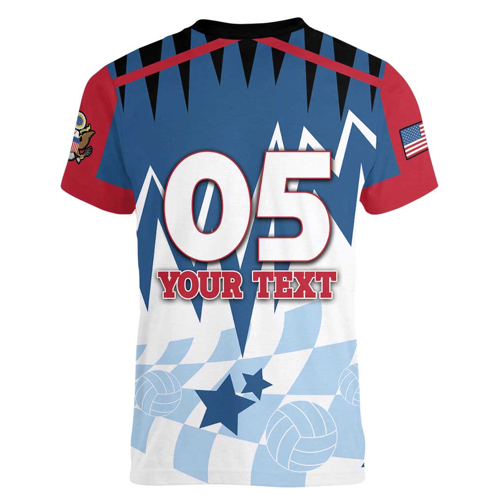 Custom USA Volleyball Women V-Neck T-Shirt Bump Set Spike Repeat
