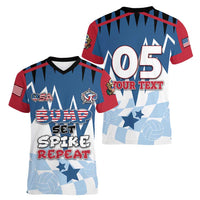 Custom USA Volleyball Women V-Neck T-Shirt Bump Set Spike Repeat