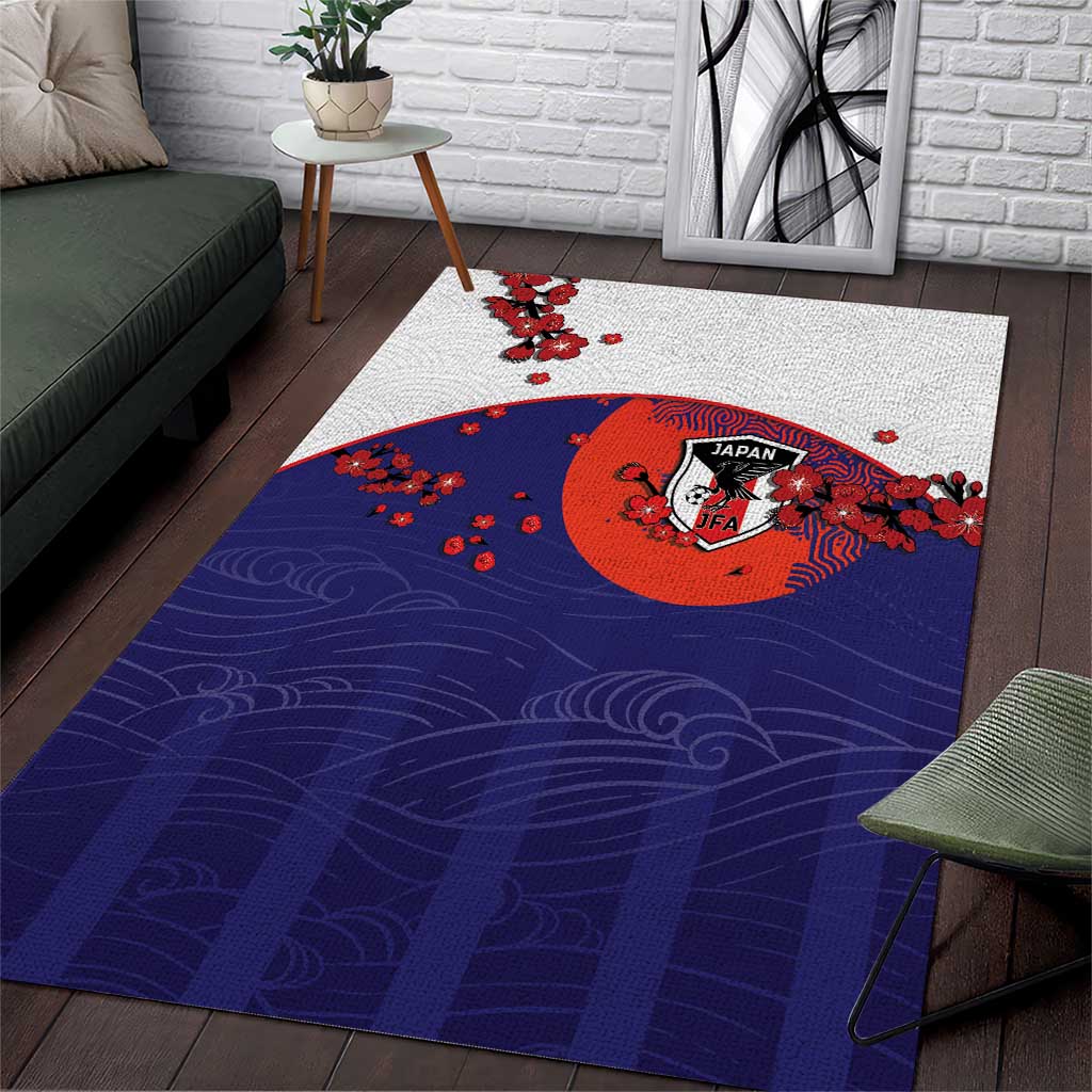Japan Football Area Rug Minimalist Floral Great Wave Ukiyo-e Style