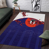 Japan Football Area Rug Minimalist Floral Great Wave Ukiyo-e Style