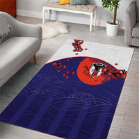 Japan Football Area Rug Minimalist Floral Great Wave Ukiyo-e Style