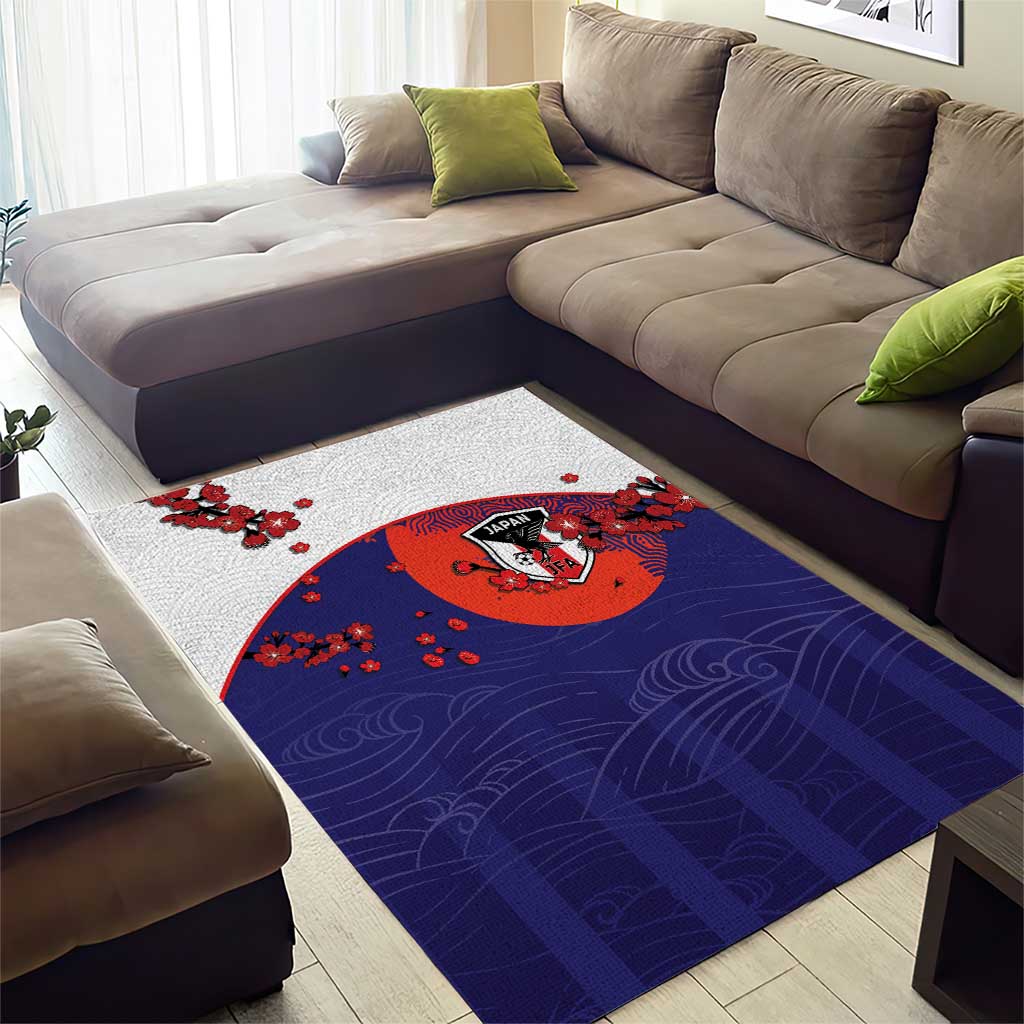 Japan Football Area Rug Minimalist Floral Great Wave Ukiyo-e Style