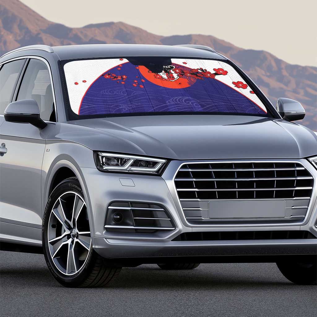 Japan Football Auto Sun Shade Minimalist Floral Great Wave Ukiyo-e Style