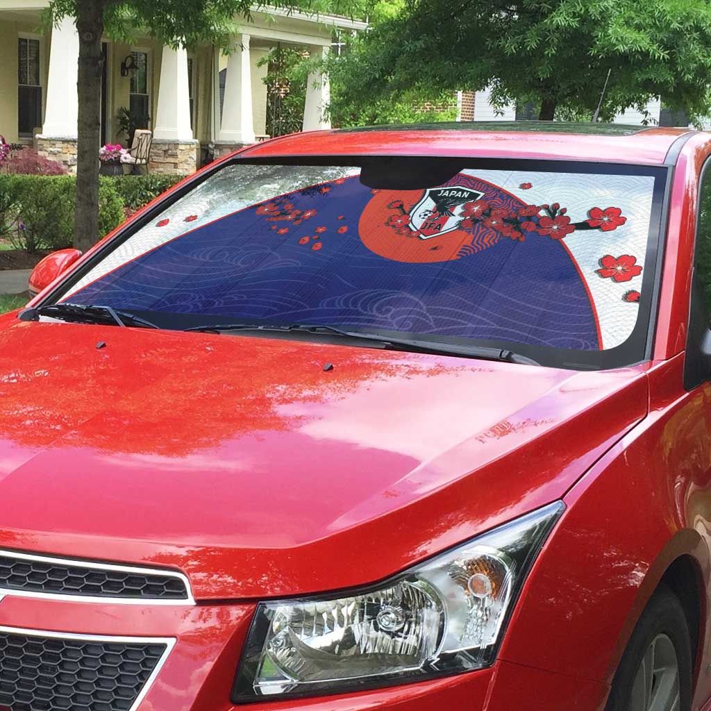 Japan Football Auto Sun Shade Minimalist Floral Great Wave Ukiyo-e Style