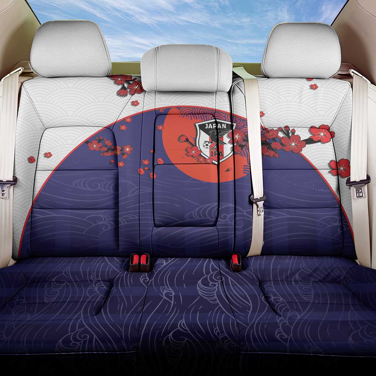 Japan Football Back Car Seat Cover Minimalist Floral Great Wave Ukiyo-e Style