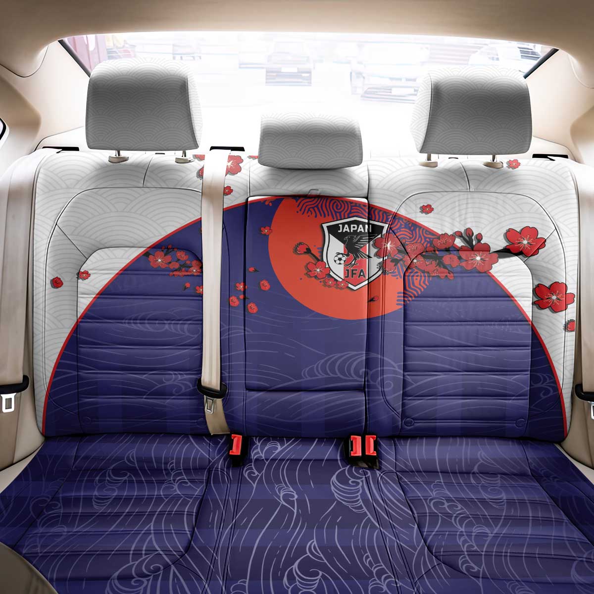 Japan Football Back Car Seat Cover Minimalist Floral Great Wave Ukiyo-e Style