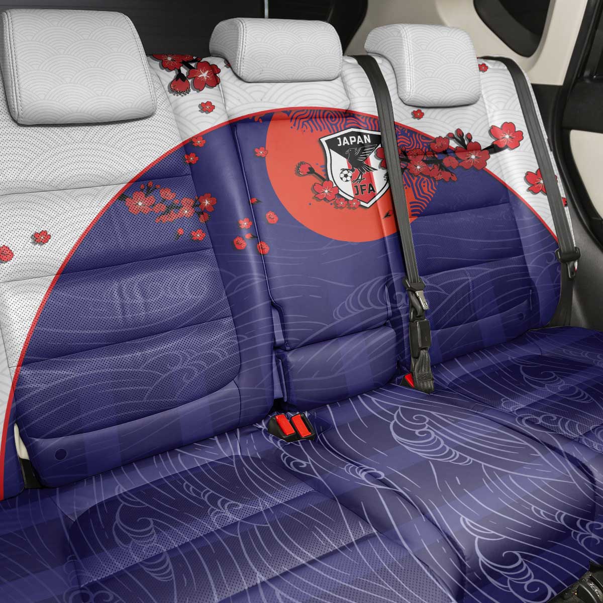 Japan Football Back Car Seat Cover Minimalist Floral Great Wave Ukiyo-e Style