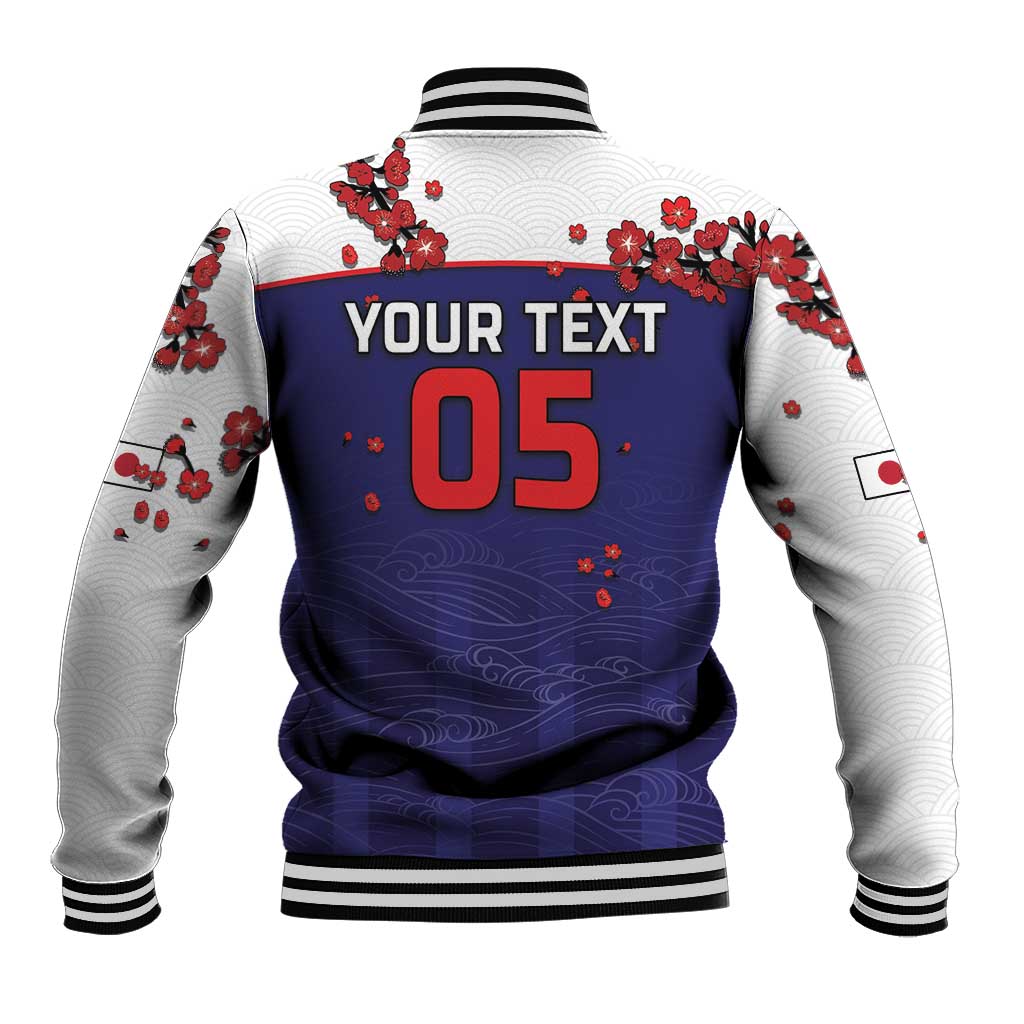 Custom Japan Football Baseball Jacket Minimalist Floral Great Wave Ukiyo-e Style