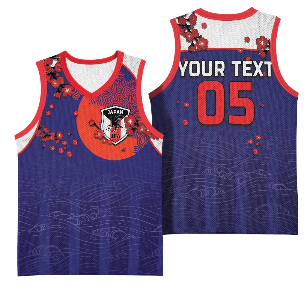 Custom Japan Football Basketball Jersey Minimalist Floral Great Wave Ukiyo-e Style