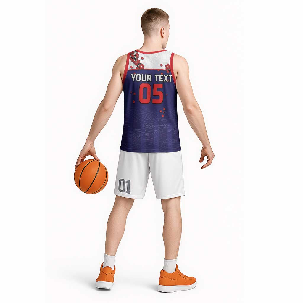 Custom Japan Football Basketball Jersey Minimalist Floral Great Wave Ukiyo-e Style