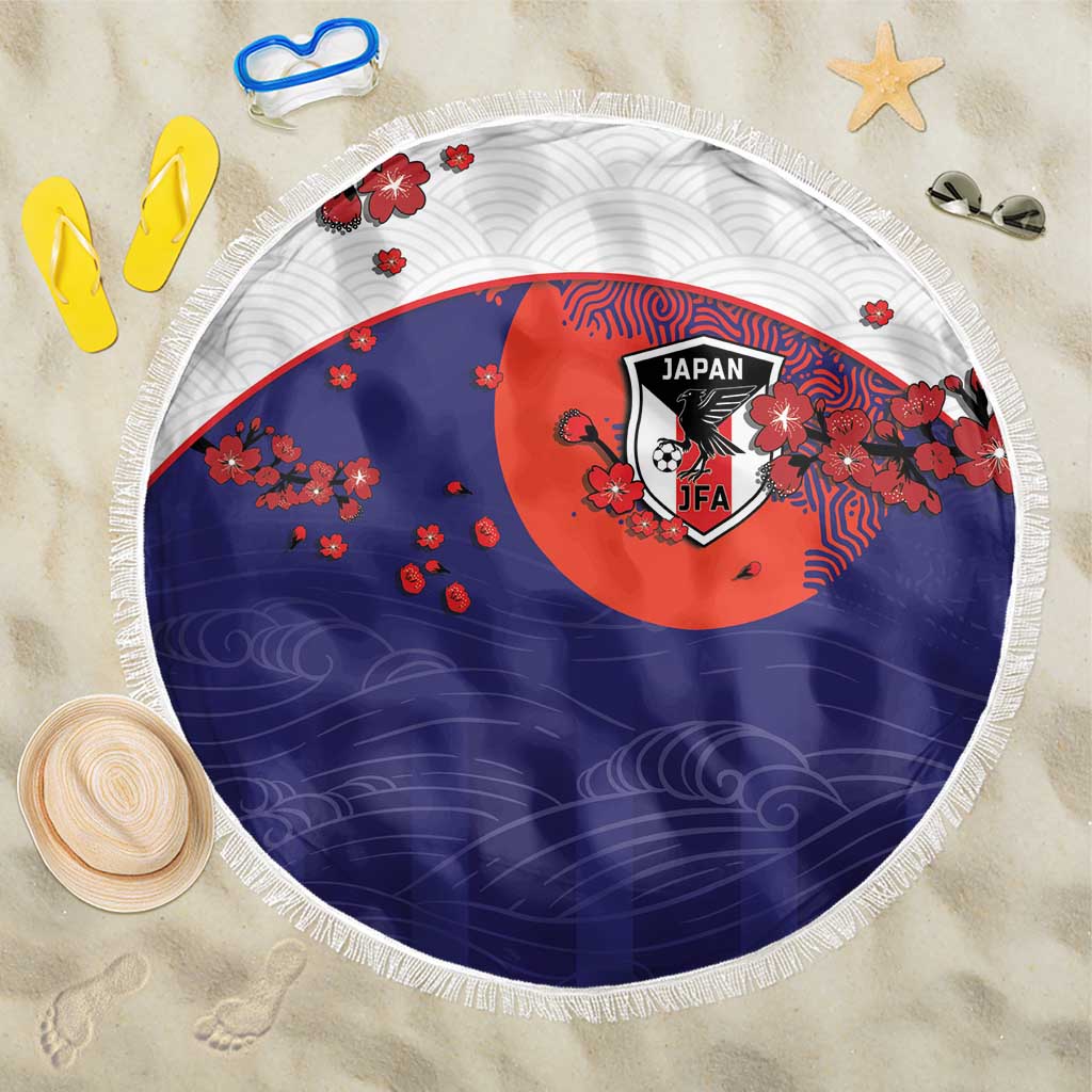 Japan Football Beach Blanket Minimalist Floral Great Wave Ukiyo-e Style