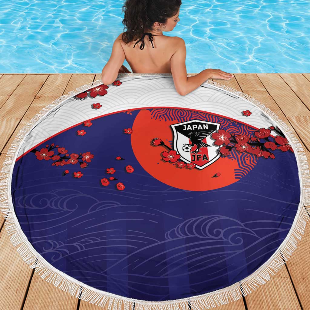 Japan Football Beach Blanket Minimalist Floral Great Wave Ukiyo-e Style