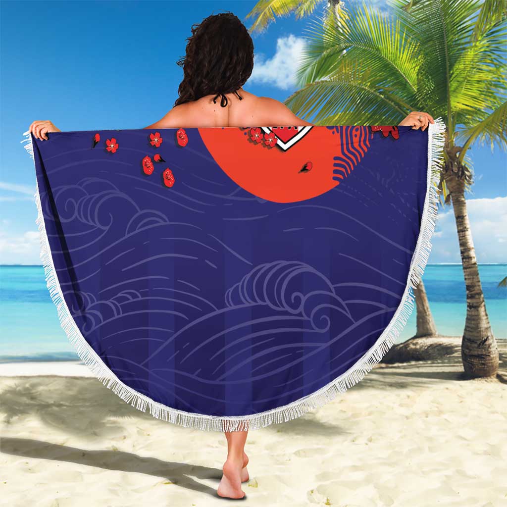 Japan Football Beach Blanket Minimalist Floral Great Wave Ukiyo-e Style