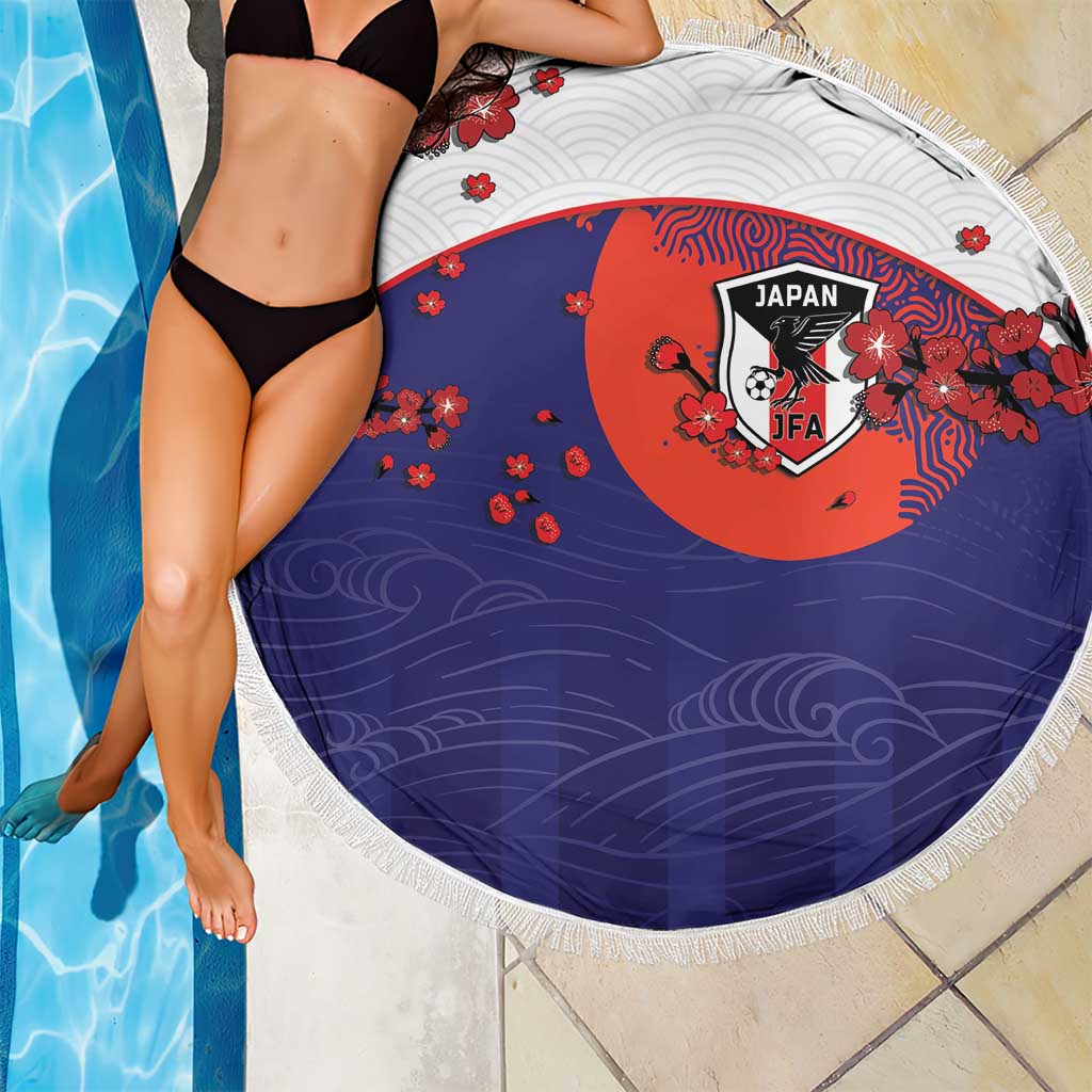 Japan Football Beach Blanket Minimalist Floral Great Wave Ukiyo-e Style
