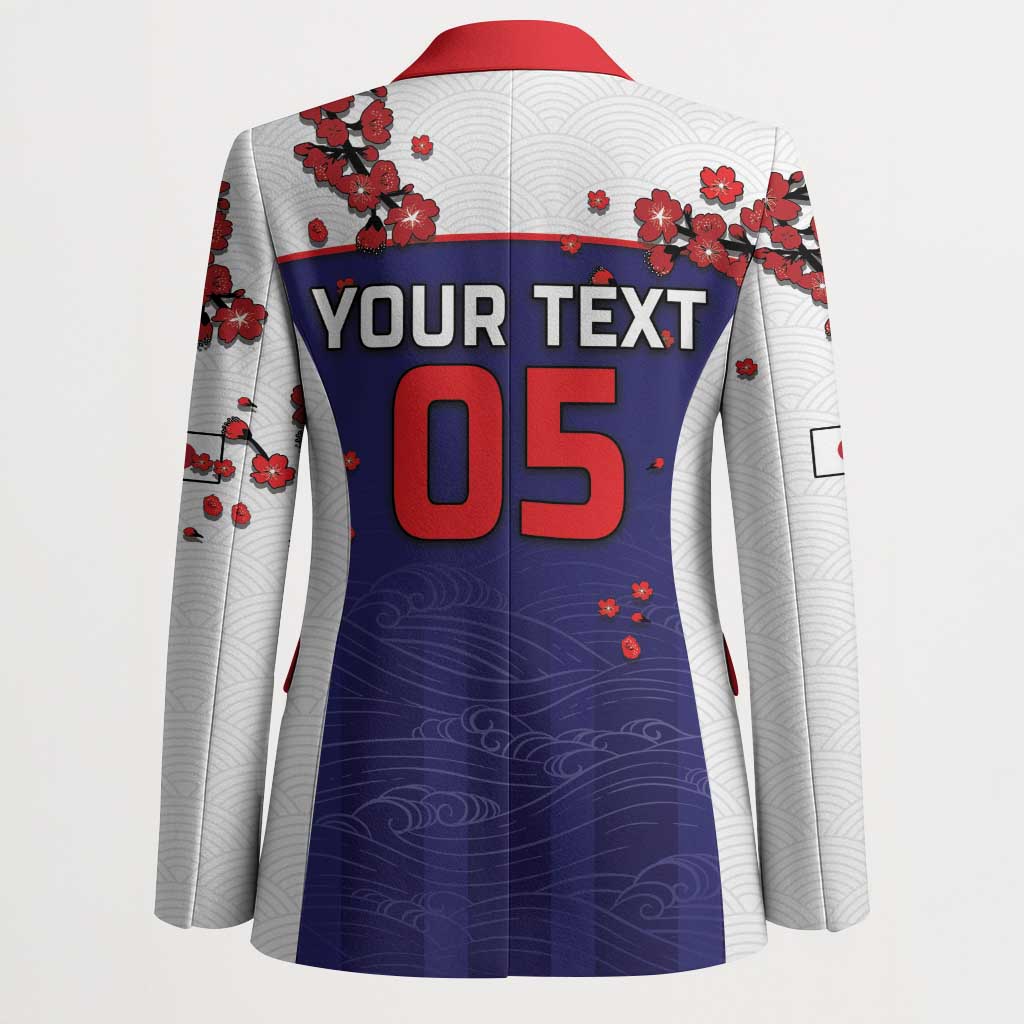 Custom Japan Football Blazer Minimalist Floral Great Wave Ukiyo-e Style