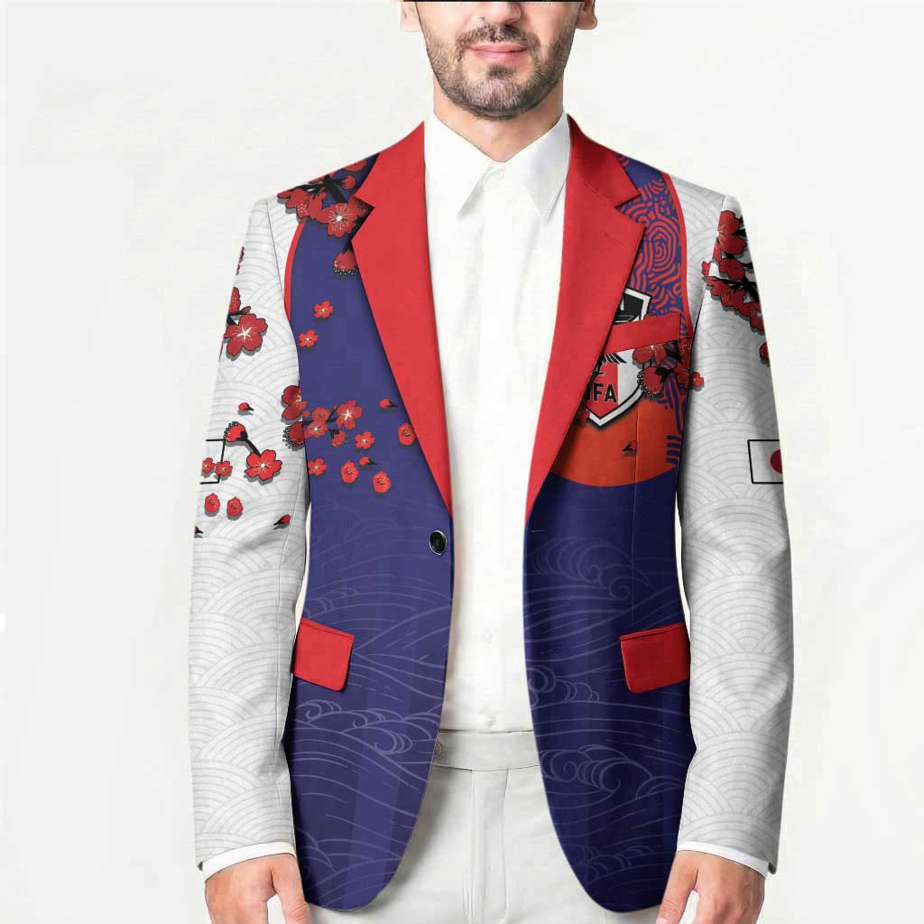 Custom Japan Football Blazer Minimalist Floral Great Wave Ukiyo-e Style