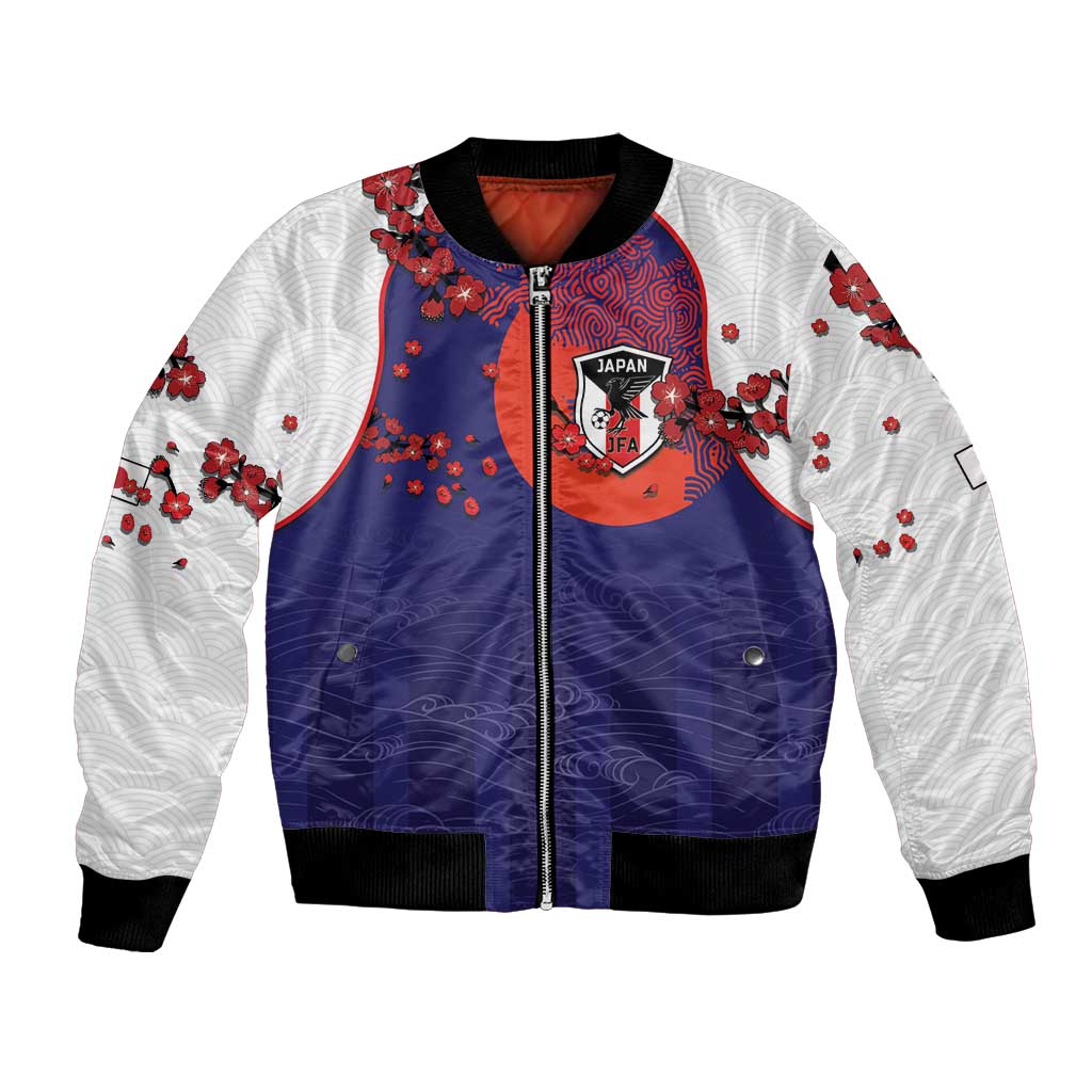 Custom Japan Football Bomber Jacket Minimalist Floral Great Wave Ukiyo-e Style