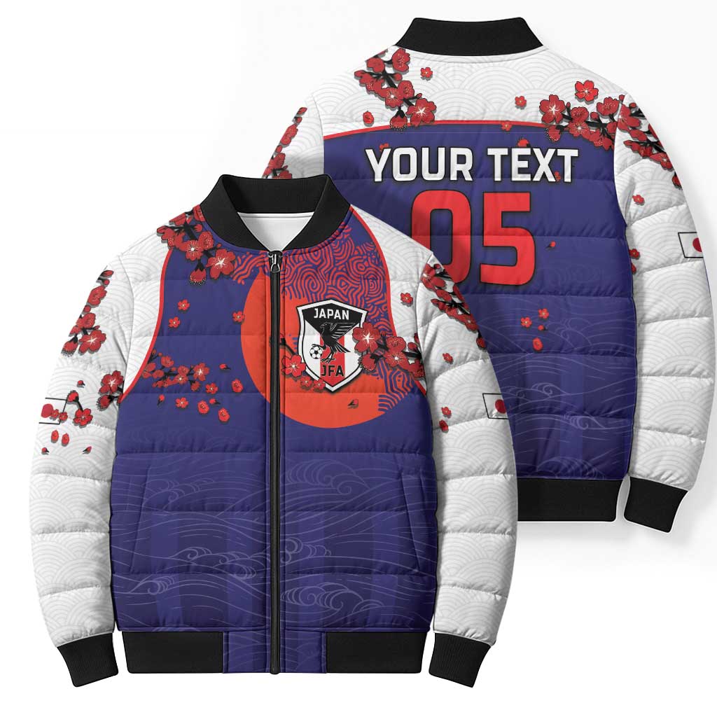 Custom Japan Football Bomber Puffer Jacket Minimalist Floral Great Wave Ukiyo-e Style