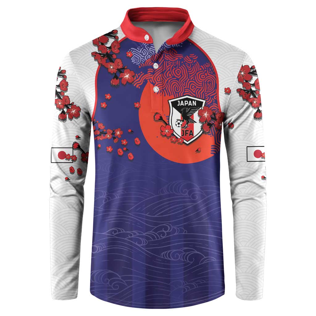 Custom Japan Football Button Sweatshirt Minimalist Floral Great Wave Ukiyo-e Style