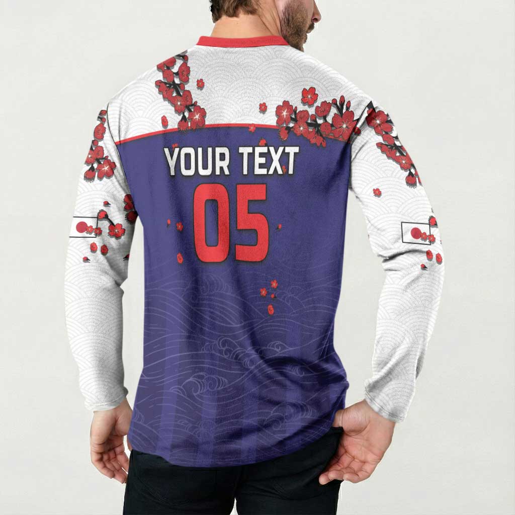 Custom Japan Football Button Sweatshirt Minimalist Floral Great Wave Ukiyo-e Style