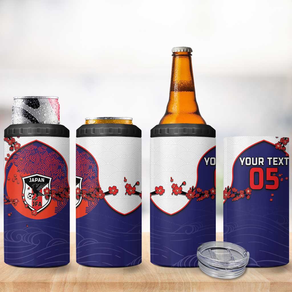 Custom Japan Football 4 in 1 Can Cooler Tumbler Minimalist Floral Great Wave Ukiyo-e Style