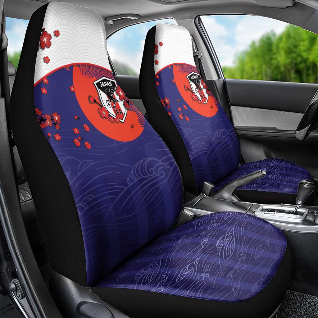 Japan Football Car Seat Cover Minimalist Floral Great Wave Ukiyo-e Style