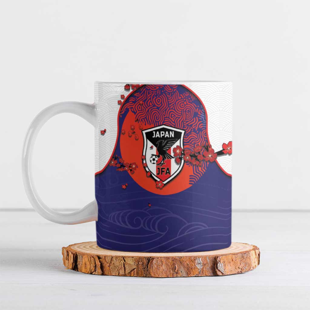 Custom Japan Football Ceramic Mug Minimalist Floral Great Wave Ukiyo-e Style