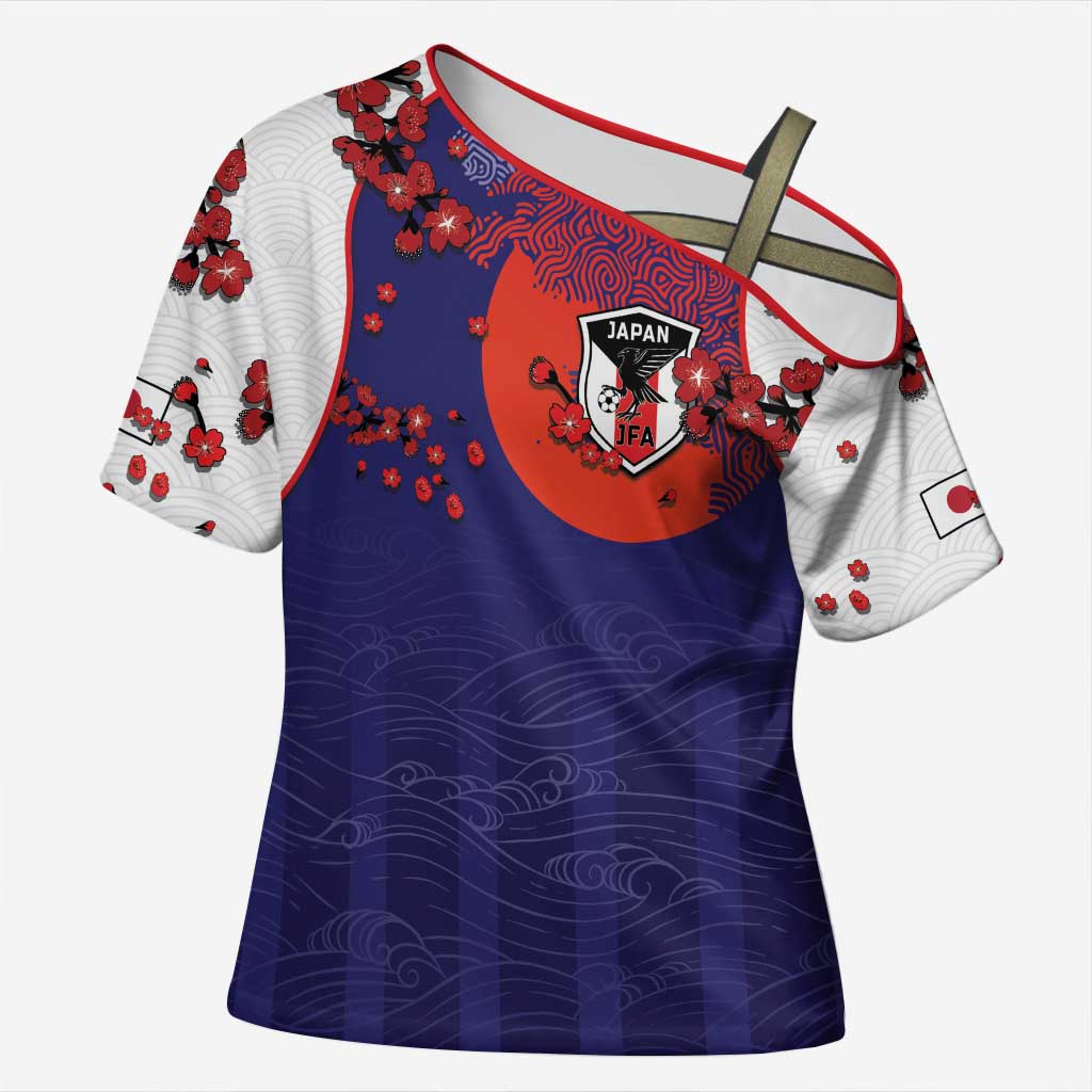 Custom Japan Football Cross Shoulder Shirt Minimalist Floral Great Wave Ukiyo-e Style