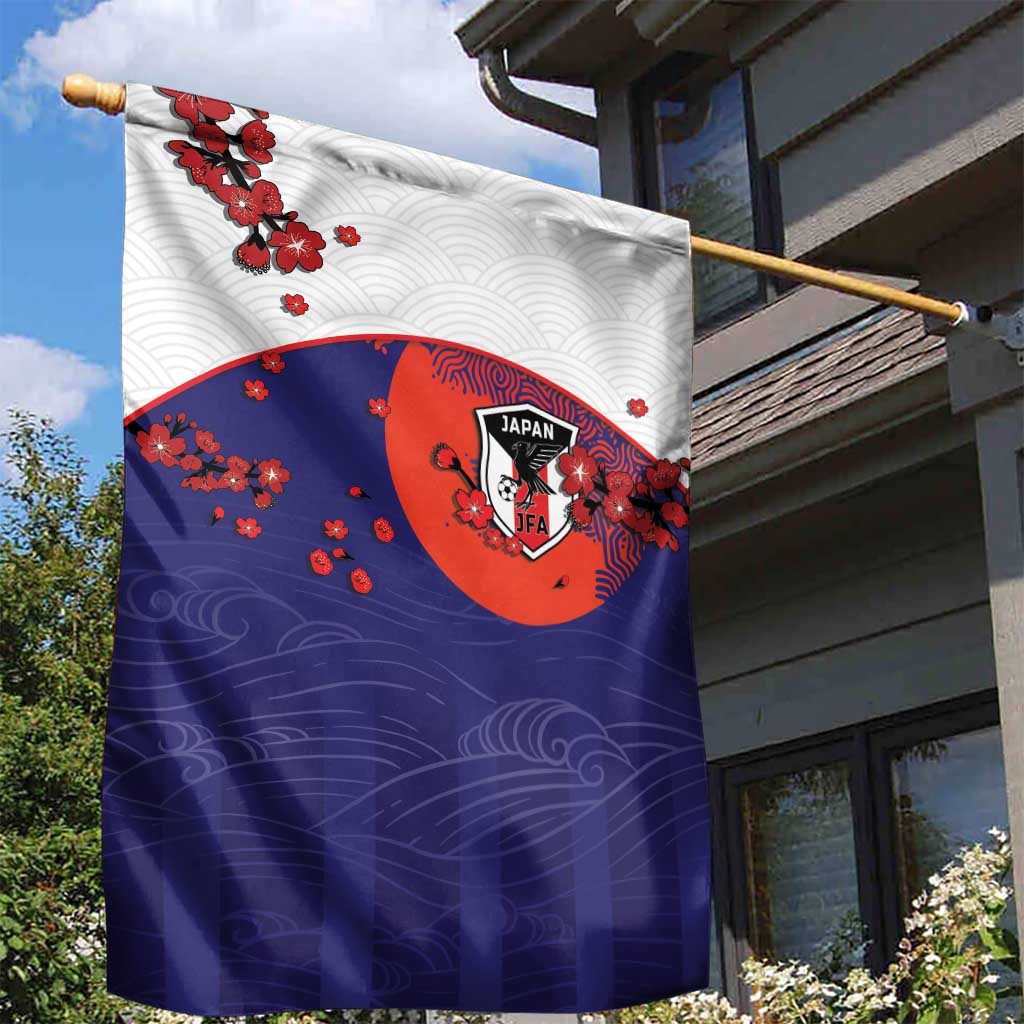 Japan Football Garden Flag Minimalist Floral Great Wave Ukiyo-e Style