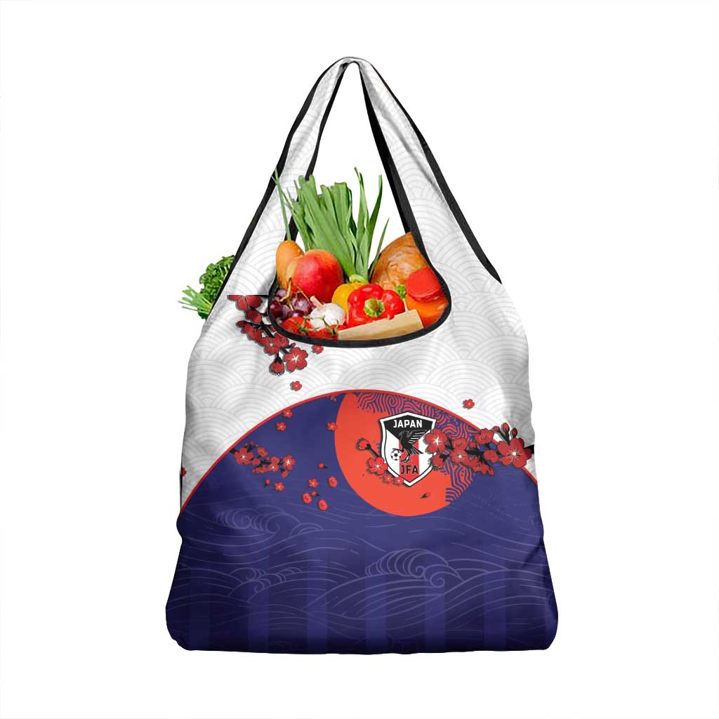 Japan Football Grocery Bag Minimalist Floral Great Wave Ukiyo-e Style