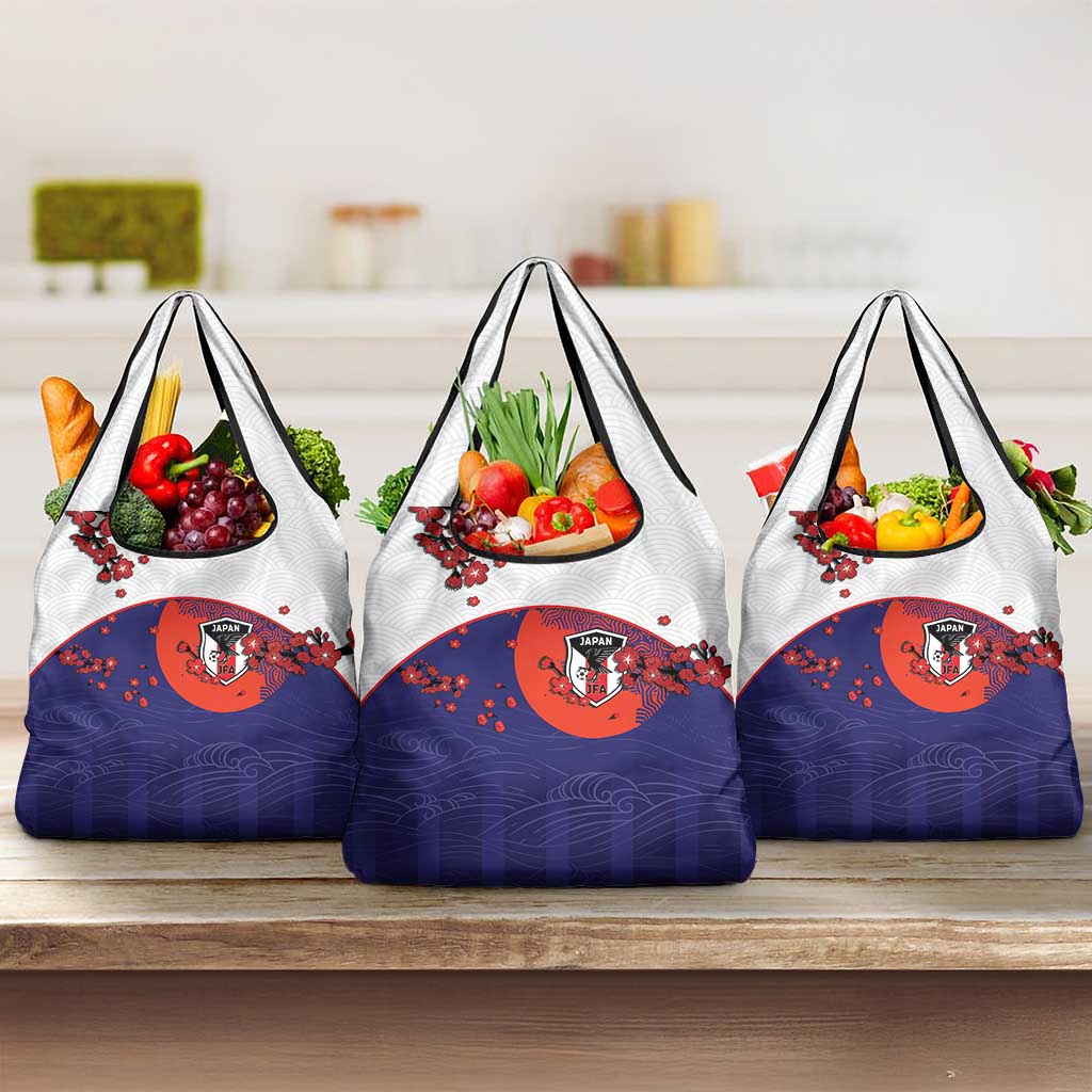 Japan Football Grocery Bag Minimalist Floral Great Wave Ukiyo-e Style