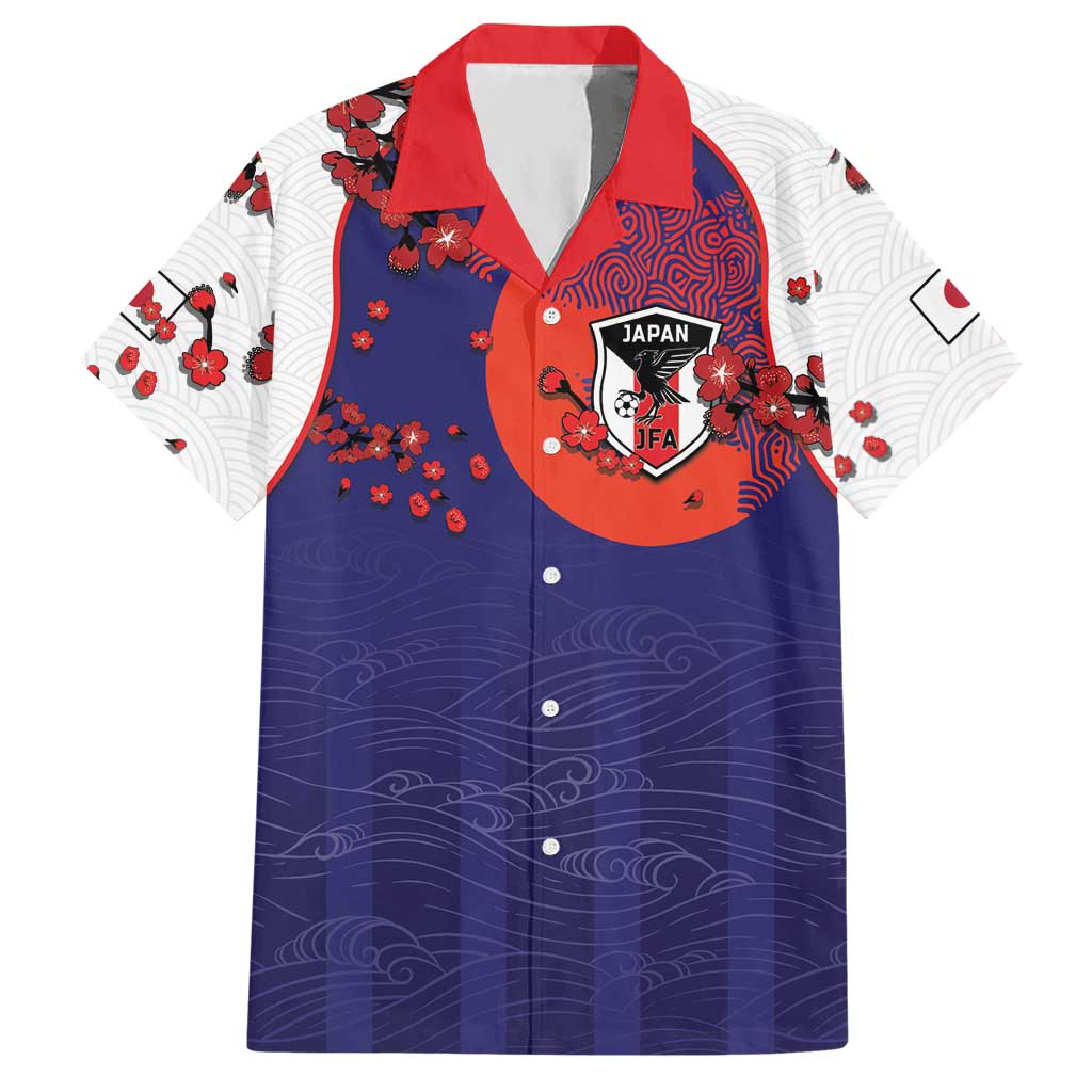 Custom Japan Football Hawaiian Shirt Minimalist Floral Great Wave Ukiyo-e Style
