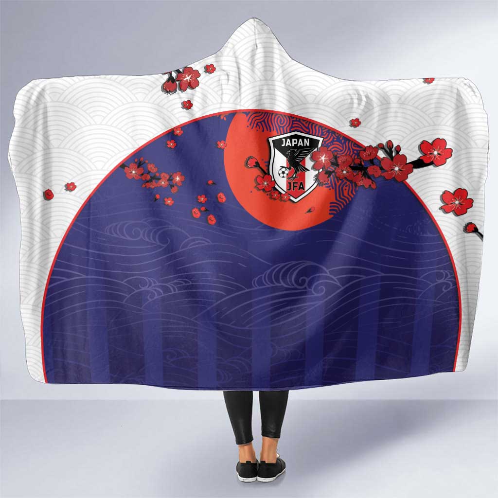 Japan Football Hooded Blanket Minimalist Floral Great Wave Ukiyo-e Style