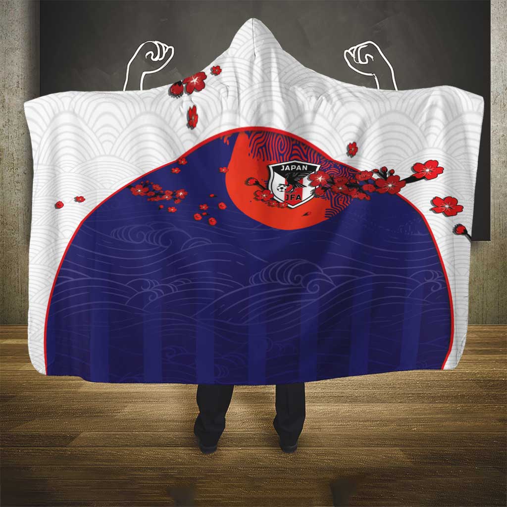 Japan Football Hooded Blanket Minimalist Floral Great Wave Ukiyo-e Style