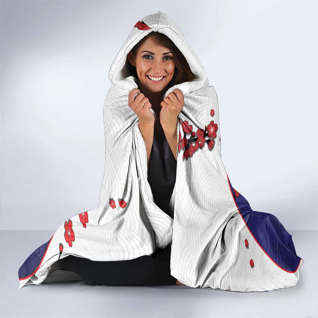 Japan Football Hooded Blanket Minimalist Floral Great Wave Ukiyo-e Style