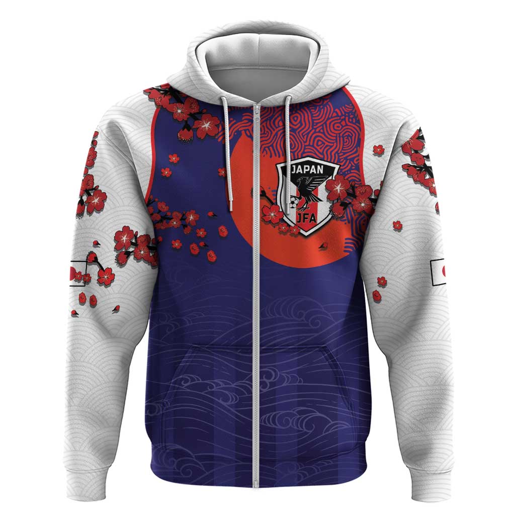 Custom Japan Football Hoodie Minimalist Floral Great Wave Ukiyo-e Style