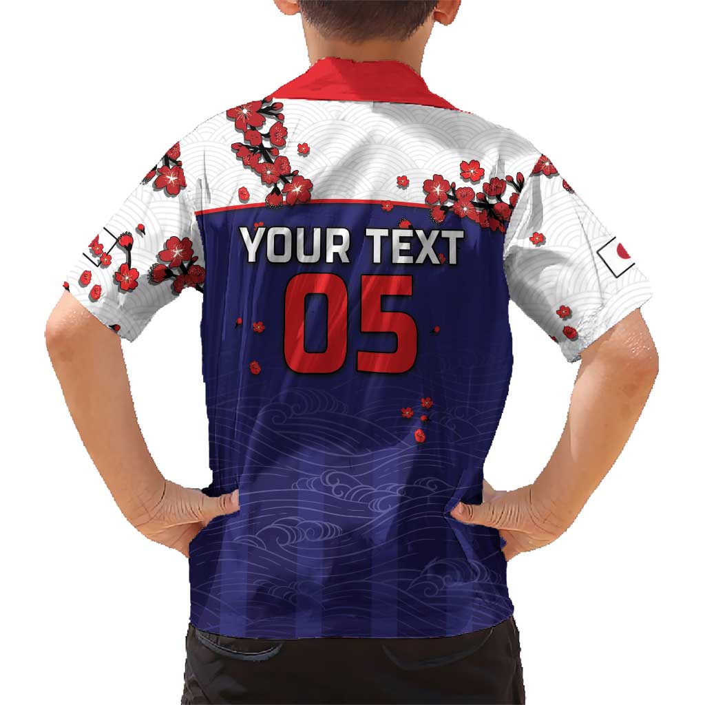 Custom Japan Football Kid Hawaiian Shirt Minimalist Floral Great Wave Ukiyo-e Style