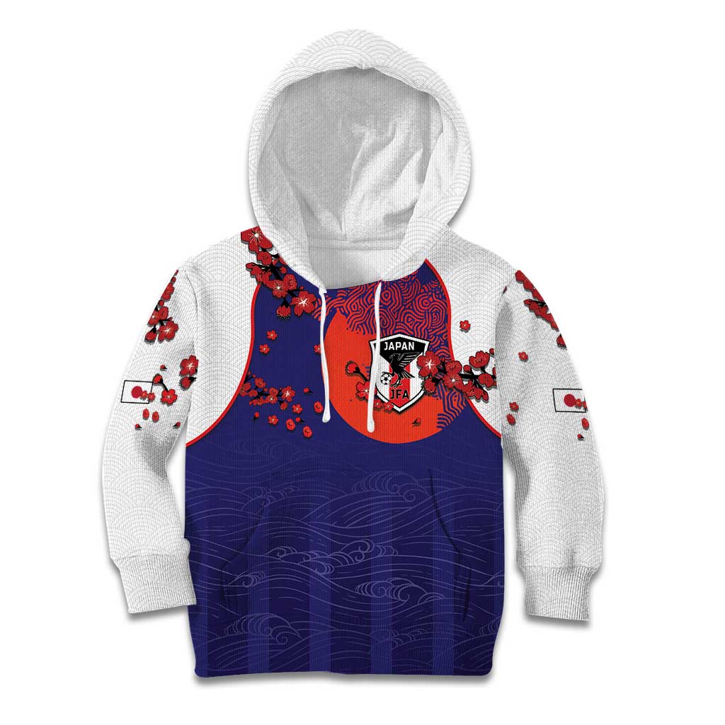 Custom Japan Football Kid Hoodie Minimalist Floral Great Wave Ukiyo-e Style