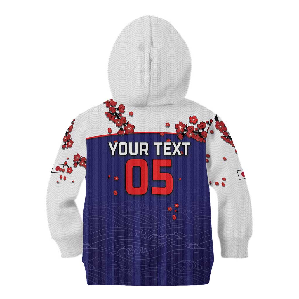 Custom Japan Football Kid Hoodie Minimalist Floral Great Wave Ukiyo-e Style