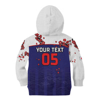 Custom Japan Football Kid Hoodie Minimalist Floral Great Wave Ukiyo-e Style