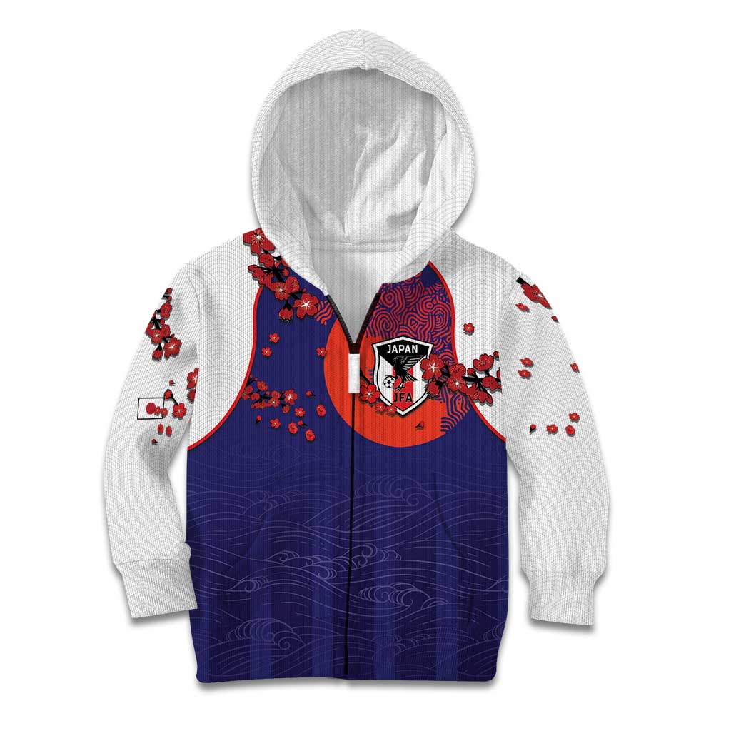 Custom Japan Football Kid Hoodie Minimalist Floral Great Wave Ukiyo-e Style