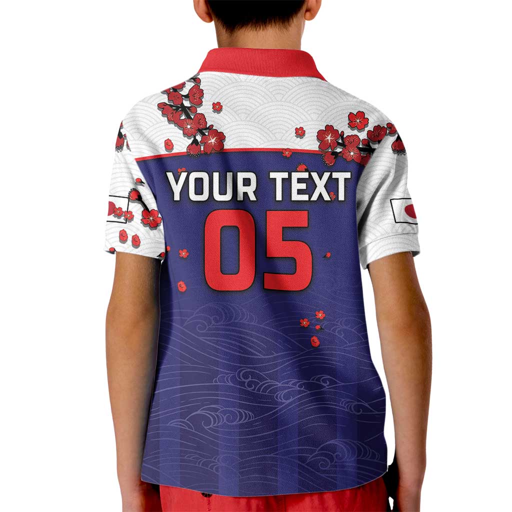 Custom Japan Football Kid Polo Shirt Minimalist Floral Great Wave Ukiyo-e Style