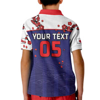 Custom Japan Football Kid Polo Shirt Minimalist Floral Great Wave Ukiyo-e Style