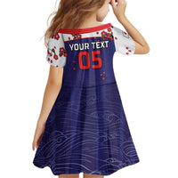 Custom Japan Football Kid Short Sleeve Dress Minimalist Floral Great Wave Ukiyo-e Style