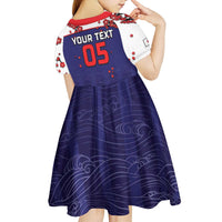 Custom Japan Football Kid Short Sleeve Dress Minimalist Floral Great Wave Ukiyo-e Style