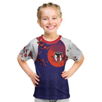 Custom Japan Football Kid T Shirt Minimalist Floral Great Wave Ukiyo-e Style